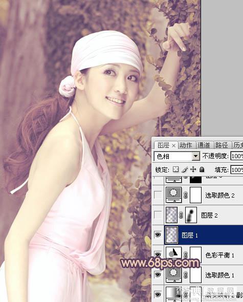 Photoshop将外景美女图片调成淡淡的粉紫色17