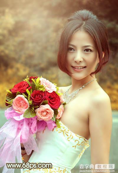 Photoshop将美女婚片调出柔美的秋季黄褐色效果30