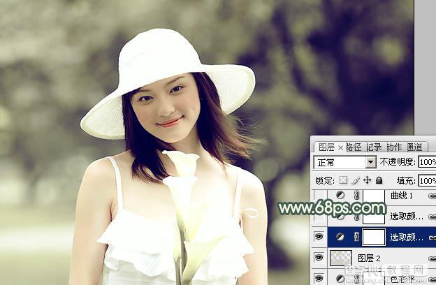 Photoshop将外景美女图片打造出淡淡的古典黄灰色13