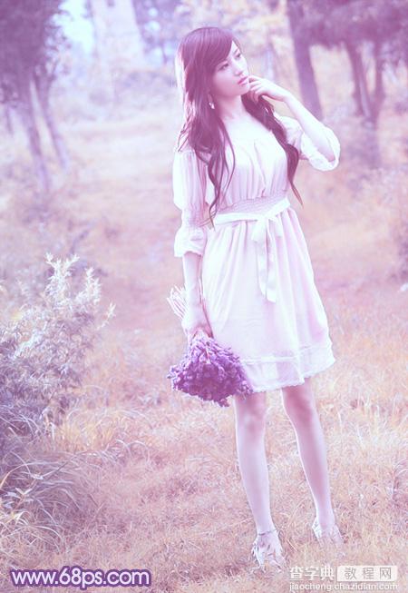 Photoshop将草地美女图片增加上梦幻的粉调蓝紫色效果2