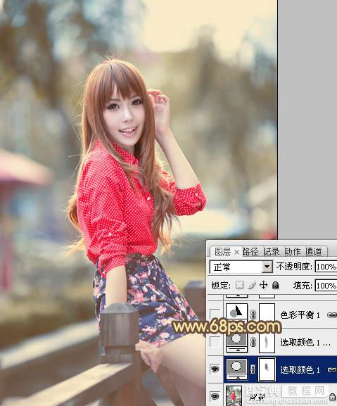 Photoshop制作柔和的暖调红褐色外景美女图片8