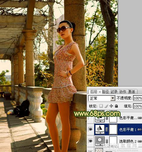 Photoshop为外景美女图片增加上甜美橙绿色20