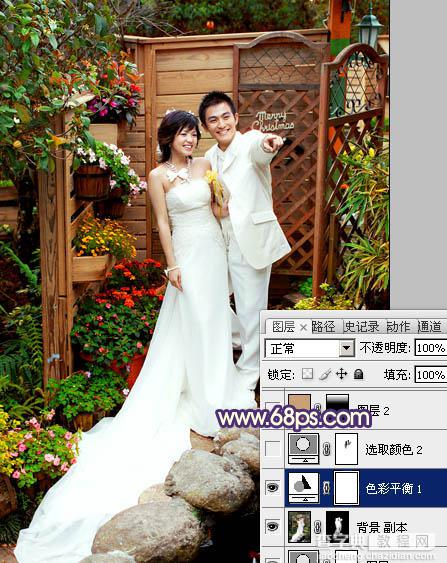 Photoshop将园林婚片调成甜美的暖红色11