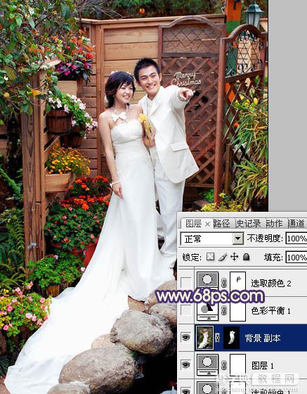 Photoshop将园林婚片调成甜美的暖红色8