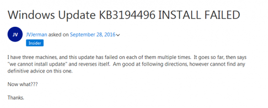 Win10累积更新补丁KB3194496安装失败怎么办？1