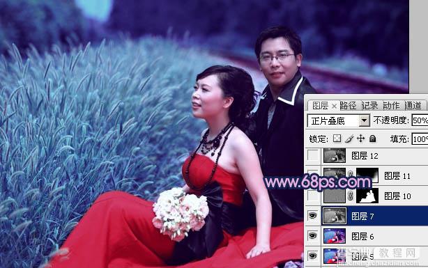 Photoshop将铁轨婚片调制成暗调青蓝色效果23