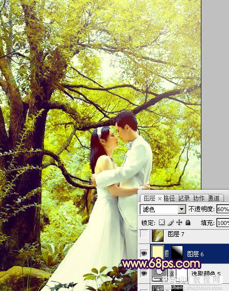 Photoshop为树林婚片加上柔和的黄绿色效果教材25
