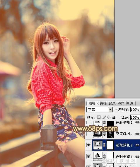 Photoshop制作柔和的暖调红褐色外景美女图片17