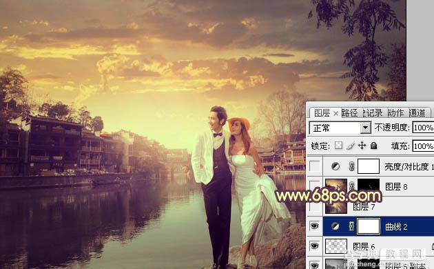 Photoshop将古镇婚片调制出漂亮的霞光色效果27