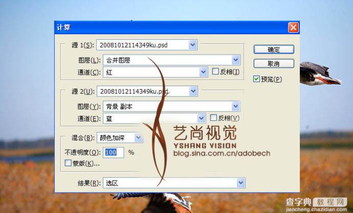 Photoshop 漂亮的青红色大雁起飞图3