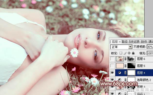 Photoshop将草地美女图片调制出流行的欧美粉褐色效果20