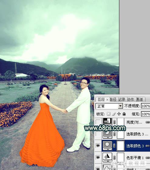 Photoshop为外景婚片打造出古典青绿色效果21