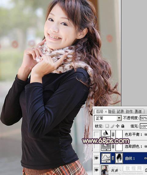 Photoshop为甜美女孩调制出柔和的黄褐色效果7