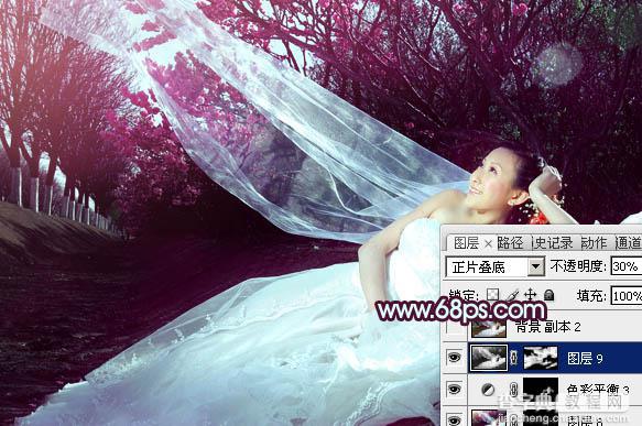 Photoshop制作柔美的暗调紫色婚片29