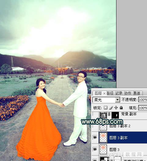 Photoshop为外景婚片打造出古典青绿色效果26