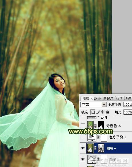 Photoshop将竹林婚片调制出漂亮的古典黄绿色效果20