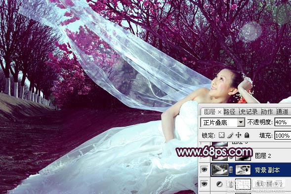 Photoshop制作柔美的暗调紫色婚片24