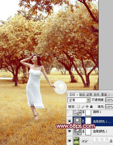 Photoshop为草地上面的美女图片调制出漂亮的秋季蓝橙色效果7