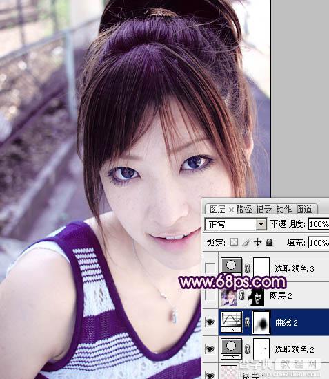 Photoshop将外景美女图片调成可爱的淡紫色12