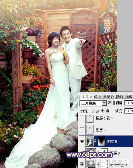 Photoshop将园林婚片调成甜美的暖红色23