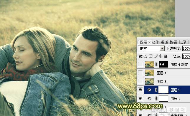 Photoshop将外景情侣图片调成古典暗调黄绿色15
