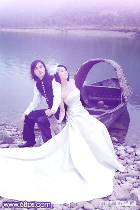 Photoshop将江景婚片调成纯美的蓝紫色2