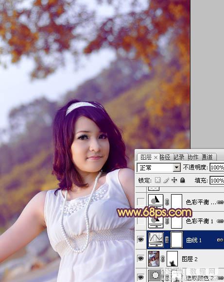 Photoshop将外景美女图片调成绚丽的紫红色14