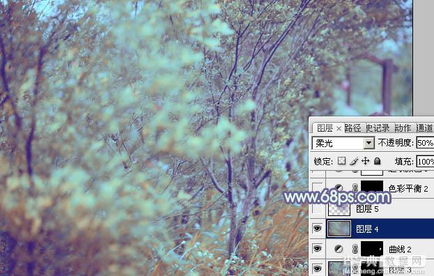 Photoshop为树林人物图片增加上唯美的韩系淡蓝色效果30