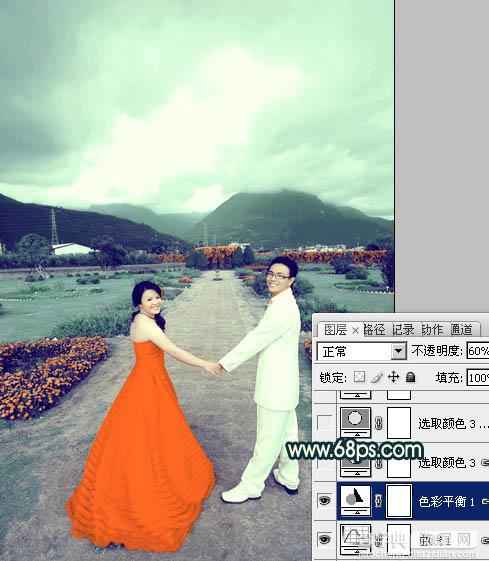 Photoshop为外景婚片打造出古典青绿色效果17