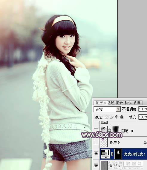 Photoshop为街道美女图片加上淡绿韩系色29