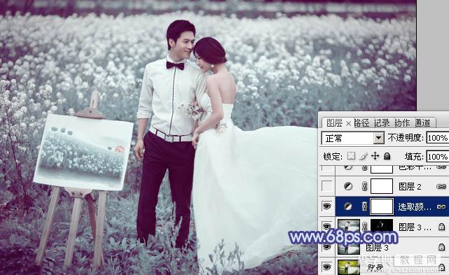 Photoshop将油菜花婚片打造出梦幻的蓝色效果10