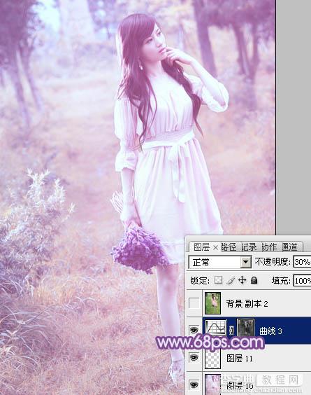 Photoshop将草地美女图片增加上梦幻的粉调蓝紫色效果40