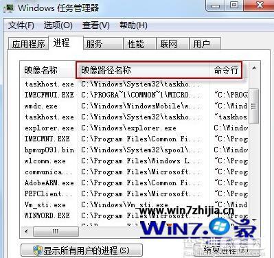 Win7任务管理器如何显示映像路径即进程所对应的文件路径和参数4