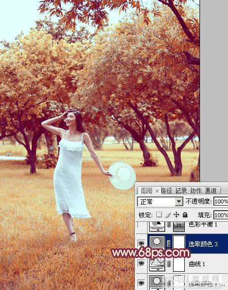 Photoshop为草地上面的美女图片调制出漂亮的秋季蓝橙色效果17