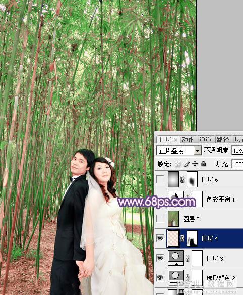 Photoshop将竹林人物图片调成柔和的蓝紫色13