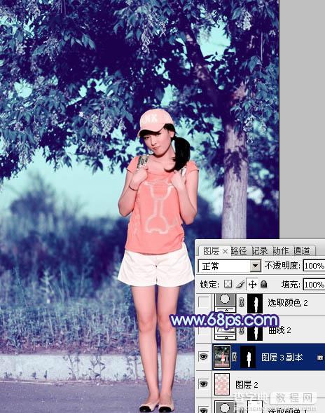 Photoshop为外景美女图片增加上流行的韩系粉蓝色效果18