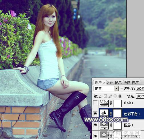 Photoshop将外景美女图片调制出流行的甜美蓝绿色11