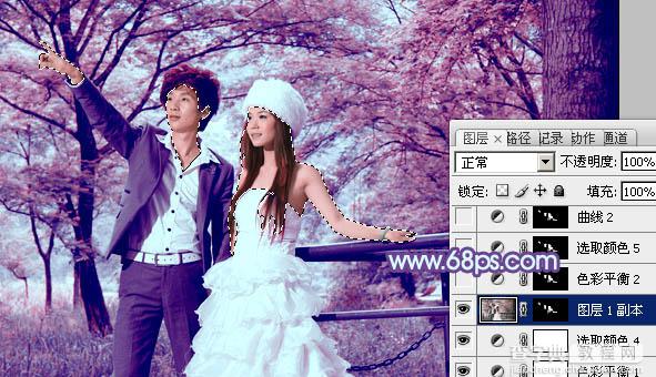 Photoshop将树林婚片调制出梦幻的红紫色23