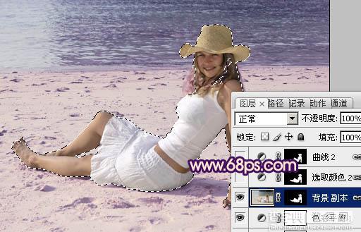 Photoshop为海滩上的美女图片增加上淡紫霞光色14
