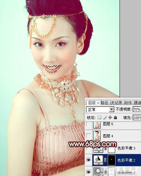 Photoshop调出写真人物图片甜美的粉青色22