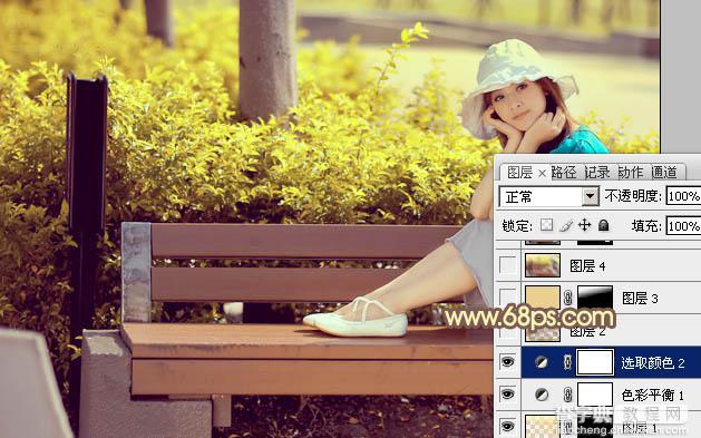 Photoshop为公园美女图片调制出唯美的淡黄回忆色19