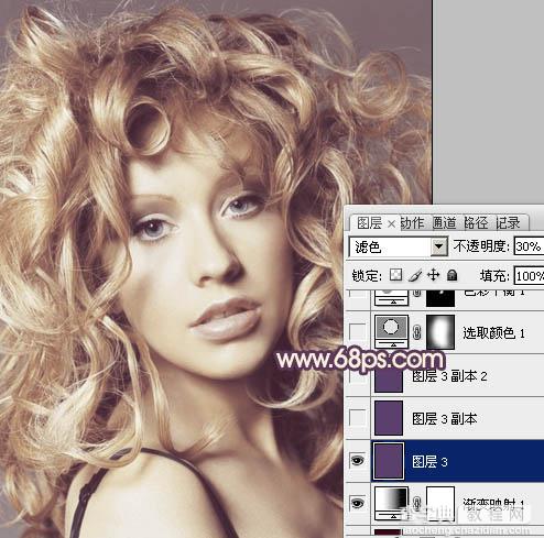 Photoshop将人物图片调成古典紫红色效果9