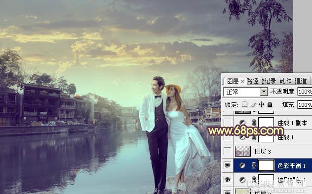 Photoshop将古镇婚片调制出漂亮的霞光色效果17
