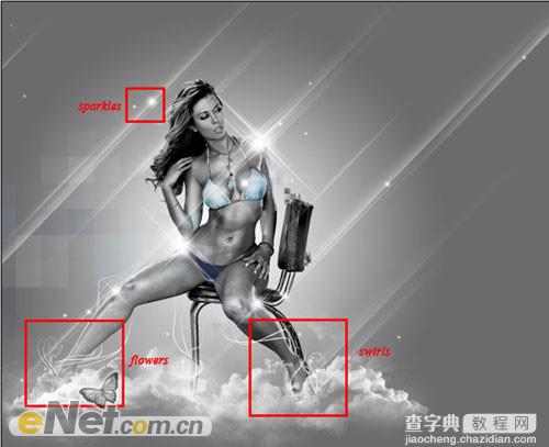 Photoshop将美女图片打造漂亮的灰色星空海报17