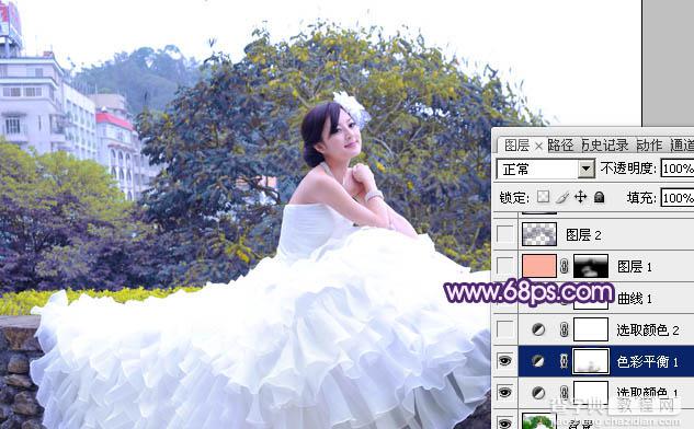 Photoshop将美女婚片调成甜美的紫绿色8