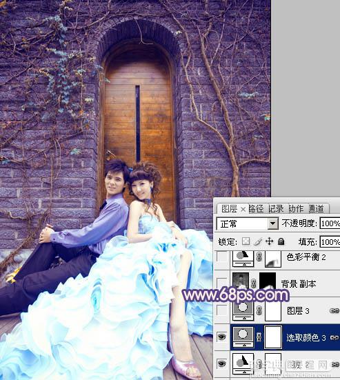 Photoshop将古城婚片调出甜美的粉蓝色效果19