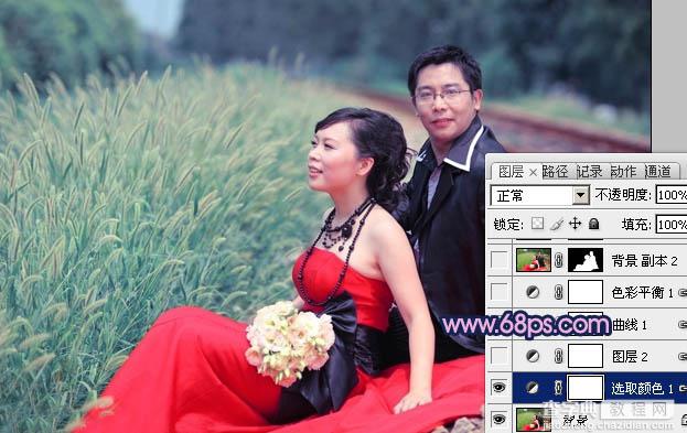 Photoshop将铁轨婚片调制成暗调青蓝色效果7