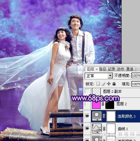 Photosho将河景婚片调制出梦幻的蓝紫色22