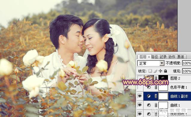 Photoshop为玫瑰园中的情侣图片增加经典橙褐色18