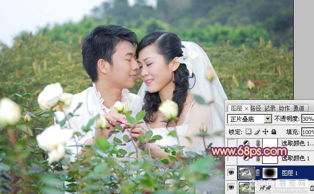 Photoshop为玫瑰园中的情侣图片增加经典橙褐色3